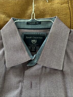 Report Collection Men's Modern Fit Lilac Micro-Pattern Dress Shirt
